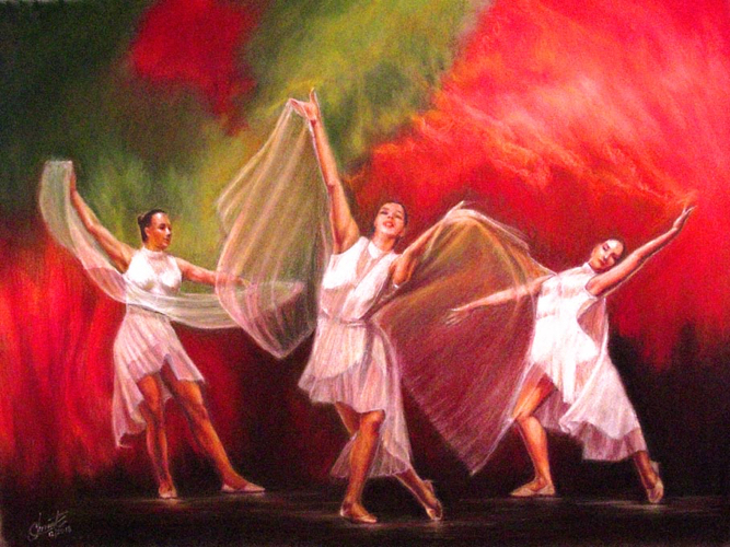 This is a pastel painting of a dance performance called Hallelujah.